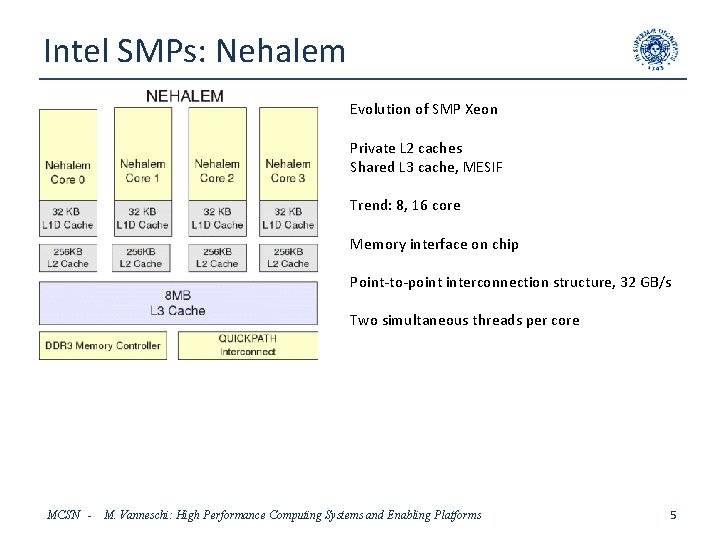 Intel SMPs: Nehalem Evolution of SMP Xeon Private L 2 caches Shared L 3