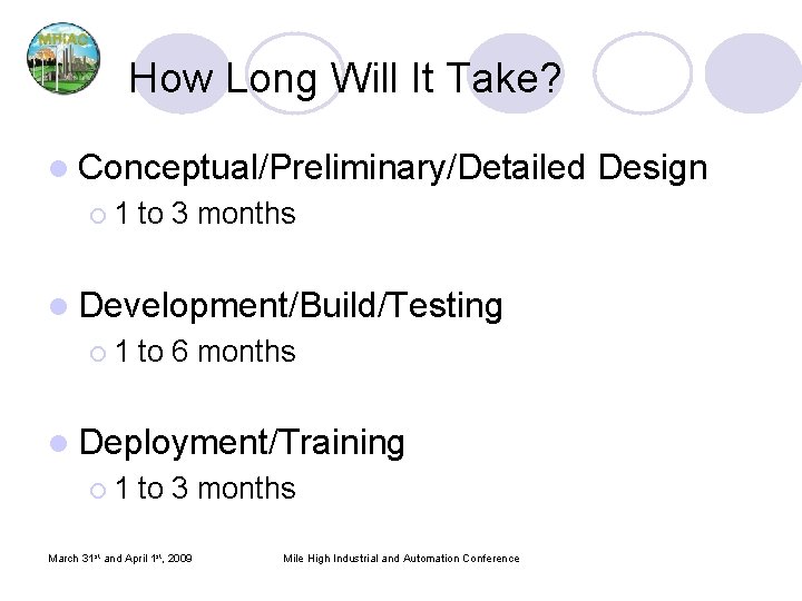 How Long Will It Take? l Conceptual/Preliminary/Detailed Design ¡ 1 to 3 months l How Long Will It Take? l Conceptual/Preliminary/Detailed Design ¡ 1 to 3 months l
