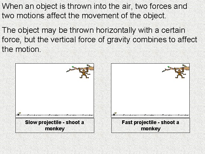 When an object is thrown into the air, two forces and two motions affect