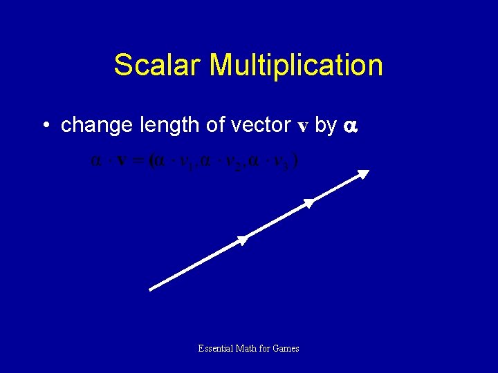 Scalar Multiplication • change length of vector v by Essential Math for Games 