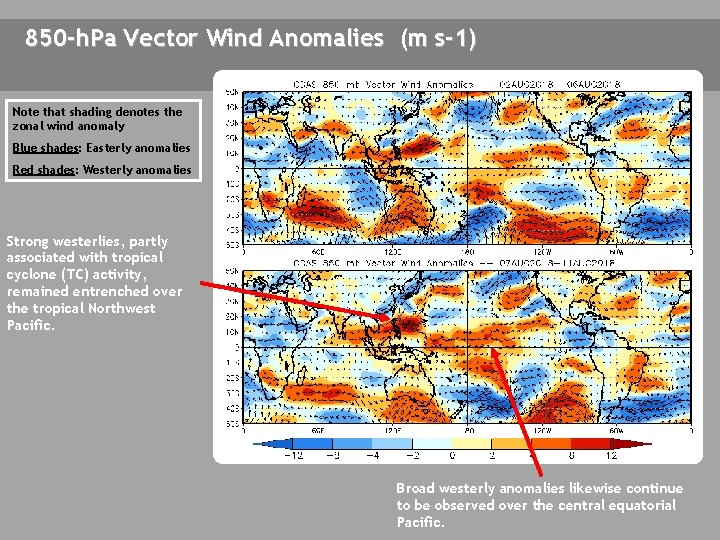 850 -h. Pa Vector Wind Anomalies (m s-1) Note that shading denotes the zonal