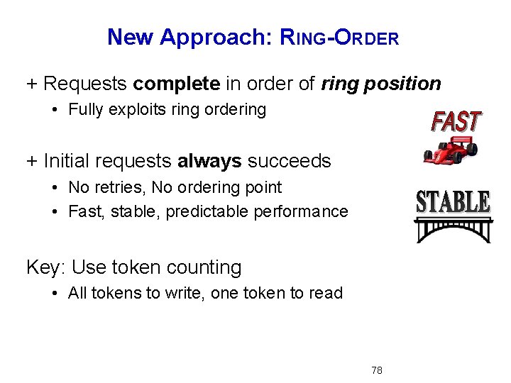 New Approach: RING-ORDER + Requests complete in order of ring position • Fully exploits