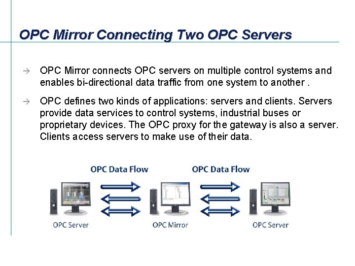 OPC Mirror Connecting Two OPC Servers à OPC Mirror connects OPC servers on multiple