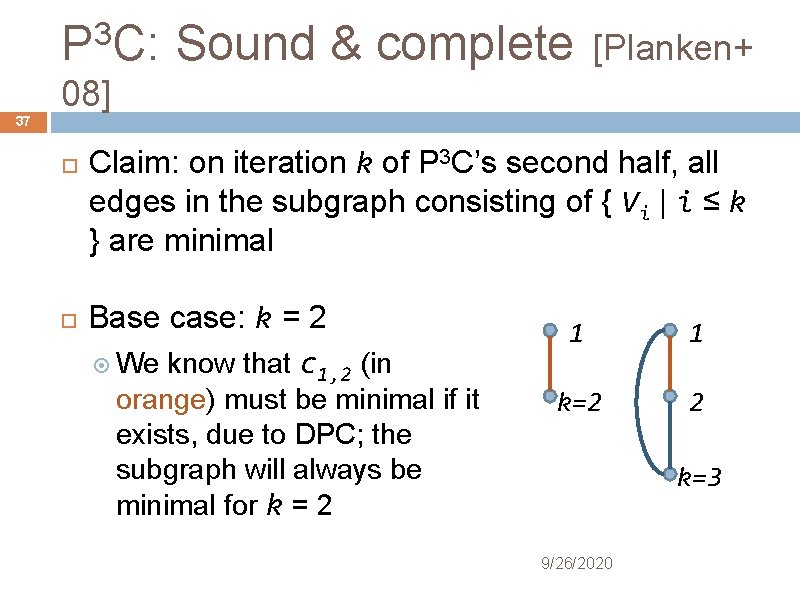 P 3 C: Sound & complete 37 [Planken+ 08] Claim: on iteration k of