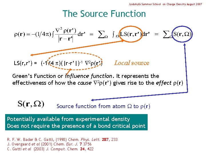 Jyväskylä Summer School on Charge Density August 2007 The Source Function LS(r, r’) =