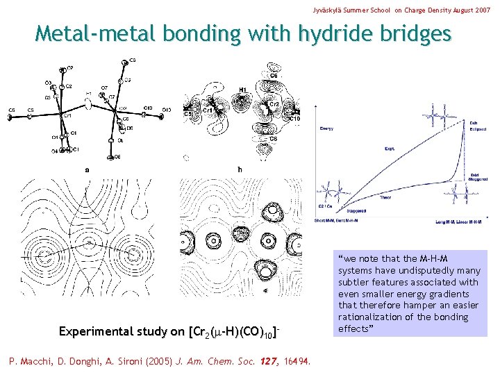 Jyväskylä Summer School on Charge Density August 2007 Metal-metal bonding with hydride bridges Experimental