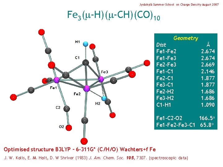 Jyväskylä Summer School on Charge Density August 2007 Fe 3( -H)( -CH)(CO)10 Geometry Dist Jyväskylä Summer School on Charge Density August 2007 Fe 3( -H)( -CH)(CO)10 Geometry Dist