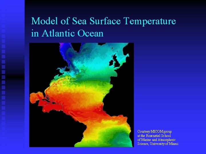 Model of Sea Surface Temperature in Atlantic Ocean Courtesy MICOM group at the Rosenstiel