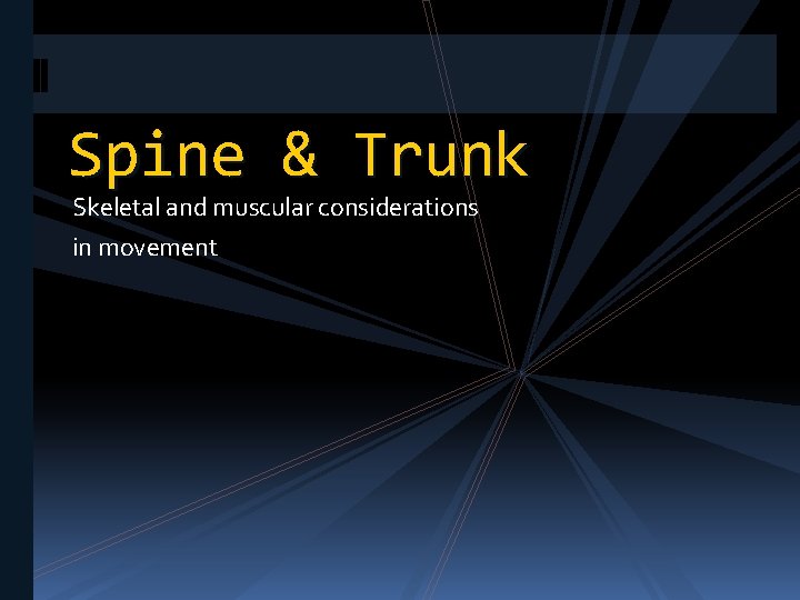 Spine & Trunk Skeletal and muscular considerations in movement 