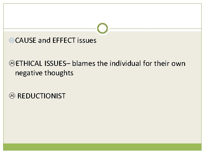  CAUSE and EFFECT issues ETHICAL ISSUES– blames the individual for their own negative