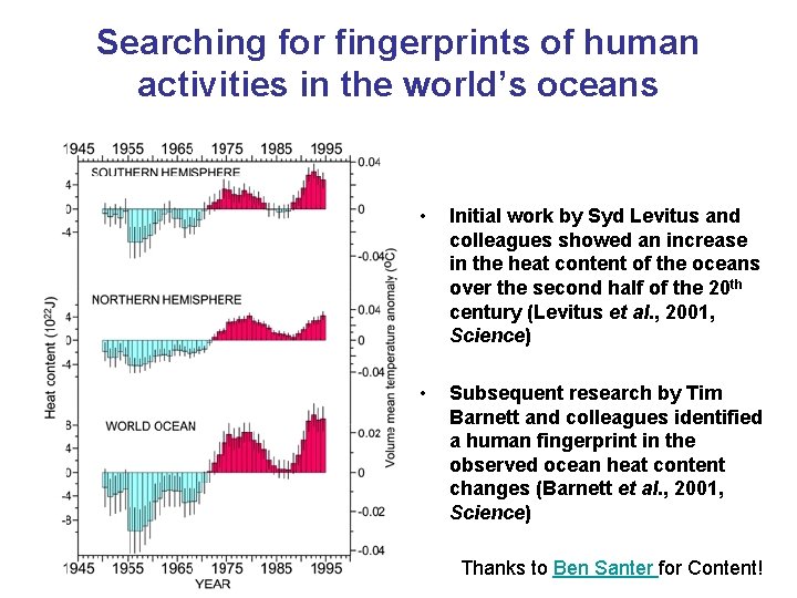 Searching for fingerprints of human activities in the world’s oceans • Initial work by