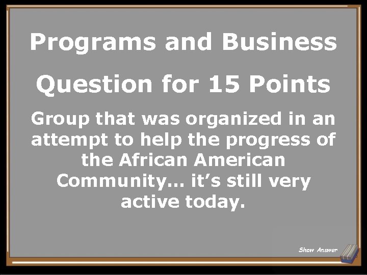 Programs and Business Question for 15 Points Group that was organized in an attempt