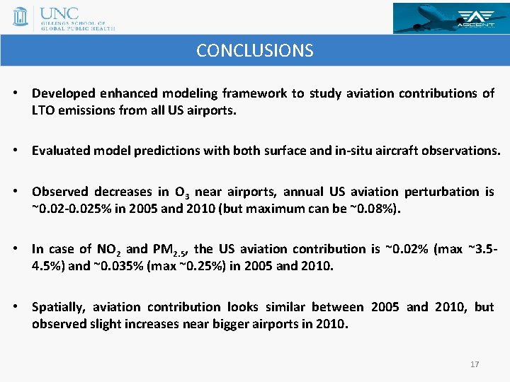 CONCLUSIONS • Developed enhanced modeling framework to study aviation contributions of LTO emissions from