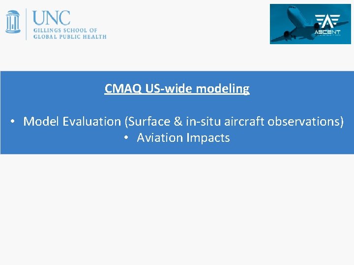 CMAQ US-wide modeling • Model Evaluation (Surface & in-situ aircraft observations) • Aviation Impacts