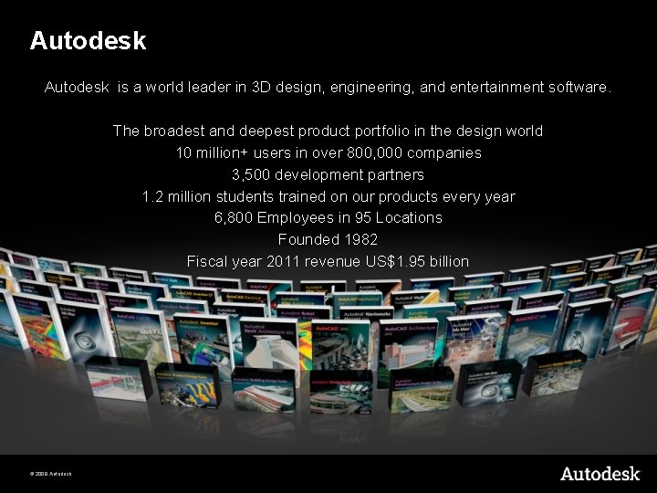 Autodesk is a world leader in 3 D design, engineering, and entertainment software. The Autodesk is a world leader in 3 D design, engineering, and entertainment software. The