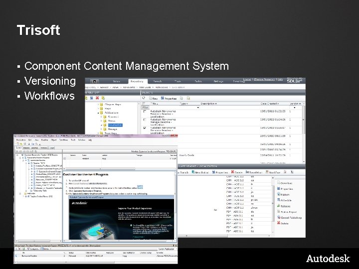 Trisoft Component Content Management System § Versioning § Workflows § © 2009 Autodesk Trisoft Component Content Management System § Versioning § Workflows § © 2009 Autodesk