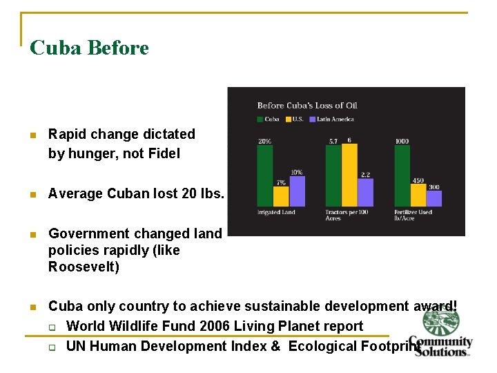 Cuba Before n Rapid change dictated by hunger, not Fidel n Average Cuban lost
