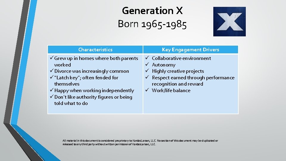 Generation X Born 1965 -1985 Characteristics üGrew up in homes where both parents worked
