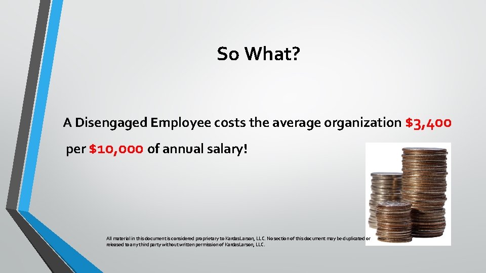 So What? A Disengaged Employee costs the average organization $3, 400 per $10, 000