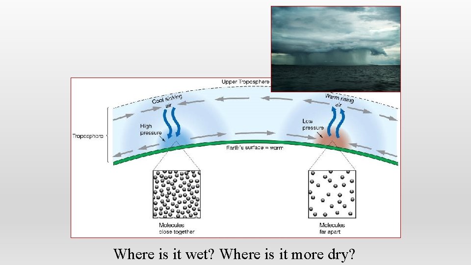 Where is it wet? Where is it more dry? 