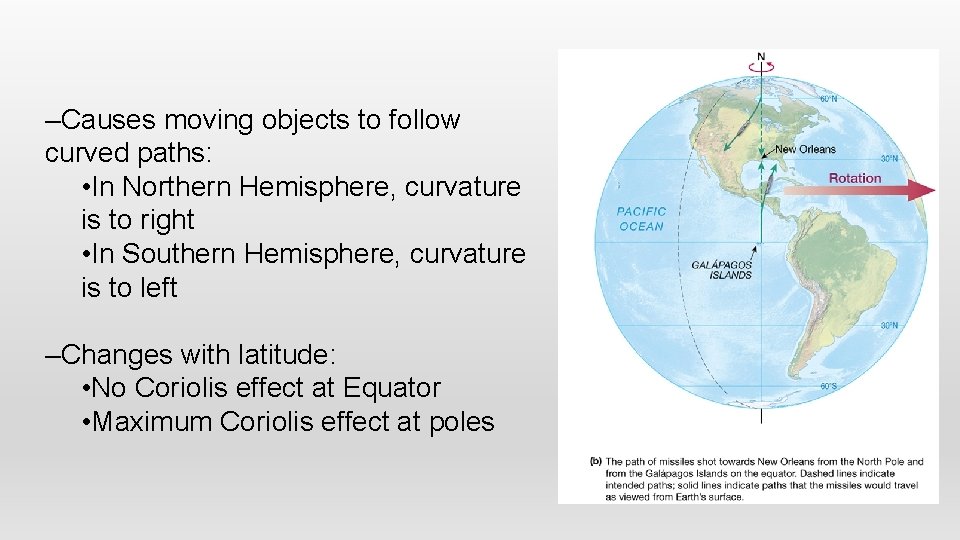 –Causes moving objects to follow curved paths: • In Northern Hemisphere, curvature is to