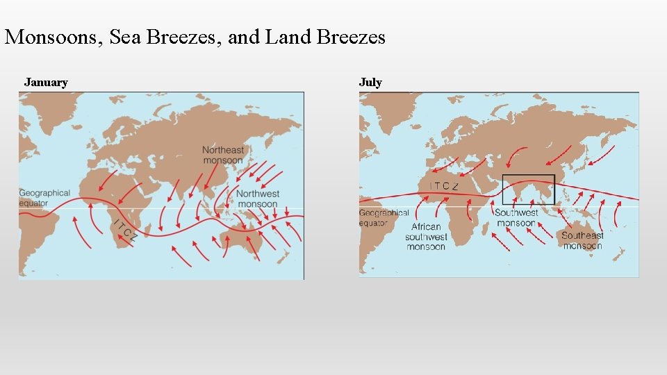 Monsoons, Sea Breezes, and Land Breezes January July 