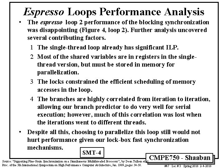 Espresso Loops Performance Analysis • The espresso loop 2 performance of the blocking synchronization
