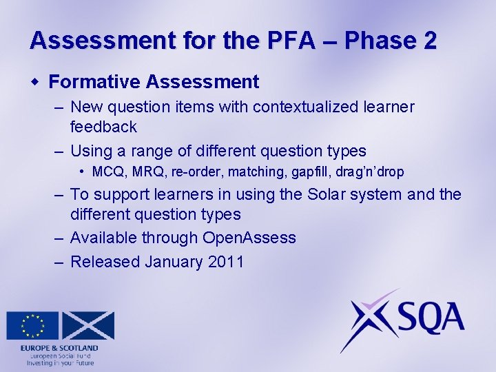 Assessment for the PFA – Phase 2 w Formative Assessment – New question items