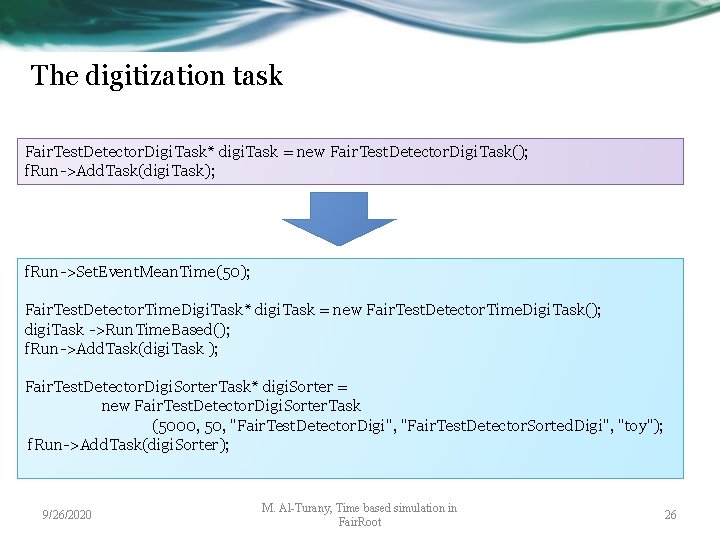 The digitization task Fair. Test. Detector. Digi. Task* digi. Task = new Fair. Test.