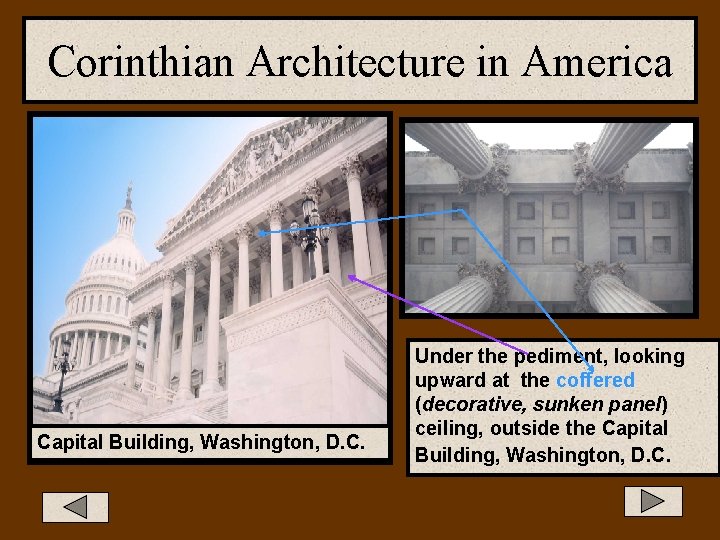 Corinthian Architecture in America Capital Building, Washington, D. C. Under the pediment, looking upward