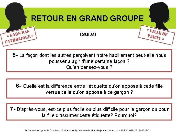 RETOUR EN GRAND GROUPE (suite) 5 - La façon dont les autres perçoivent notre