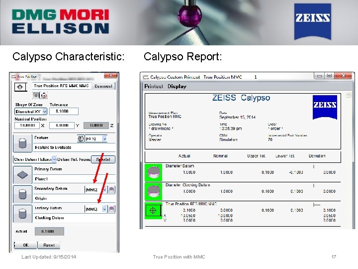 Calypso Characteristic: Last Updated: 9/15/2014 Calypso Report: True Position with MMC 17 