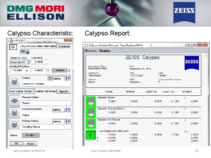 Calypso Characteristic: Last Updated: 9/15/2014 Calypso Report: True Position with MMC 20 