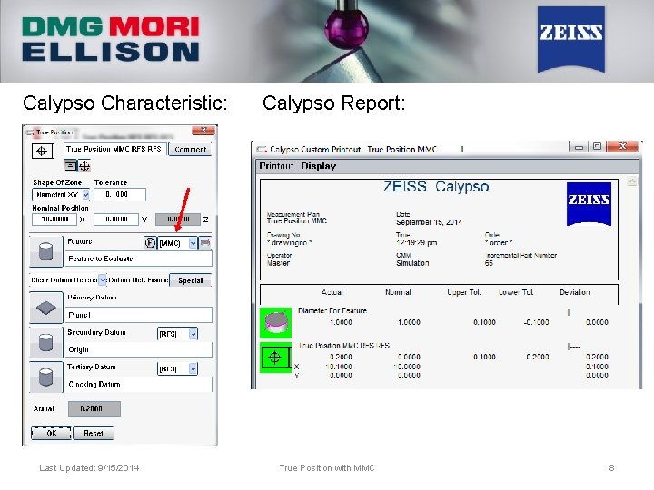 Calypso Characteristic: Last Updated: 9/15/2014 Calypso Report: True Position with MMC 8 