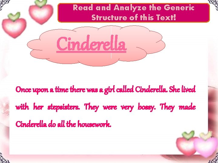 Read and Analyze the Generic Structure of this Text! Cinderella Once upon a time