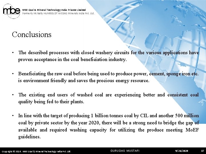 MBE Coal & Mineral Technology India Private Limited Formerly Mc. Nally HUMBOLDT WEDAG Minerals
