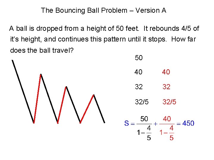 The Bouncing Ball Problem – Version A A ball is dropped from a height