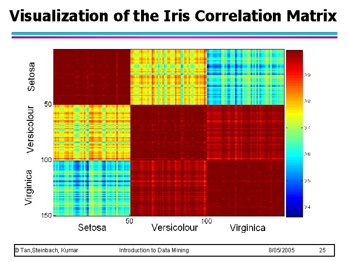 Visualization of the Iris Correlation Matrix © Tan, Steinbach, Kumar Introduction to Data Mining Visualization of the Iris Correlation Matrix © Tan, Steinbach, Kumar Introduction to Data Mining