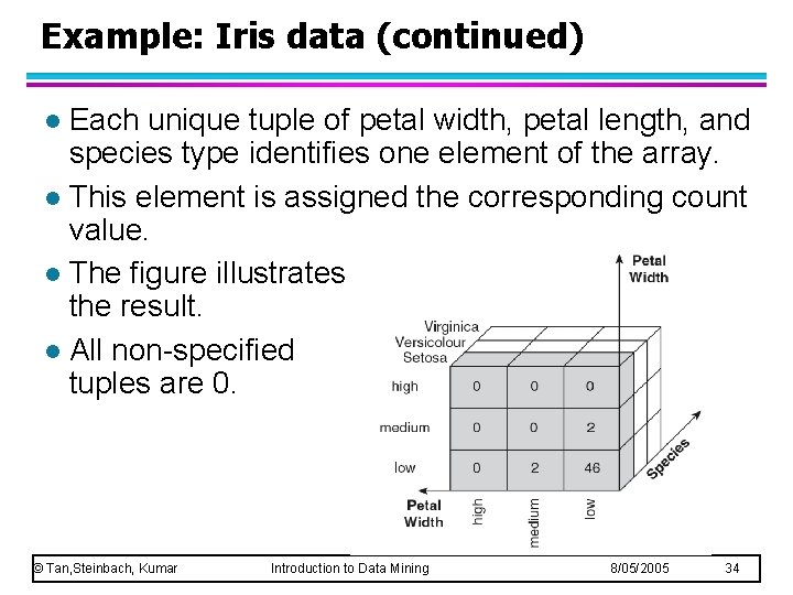 Example: Iris data (continued) Each unique tuple of petal width, petal length, and species Example: Iris data (continued) Each unique tuple of petal width, petal length, and species