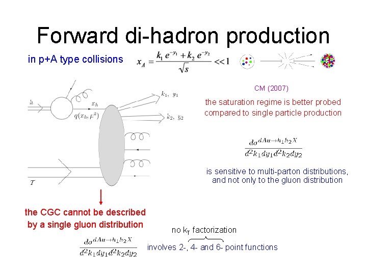 Forward di-hadron production in p+A type collisions CM (2007) the saturation regime is better