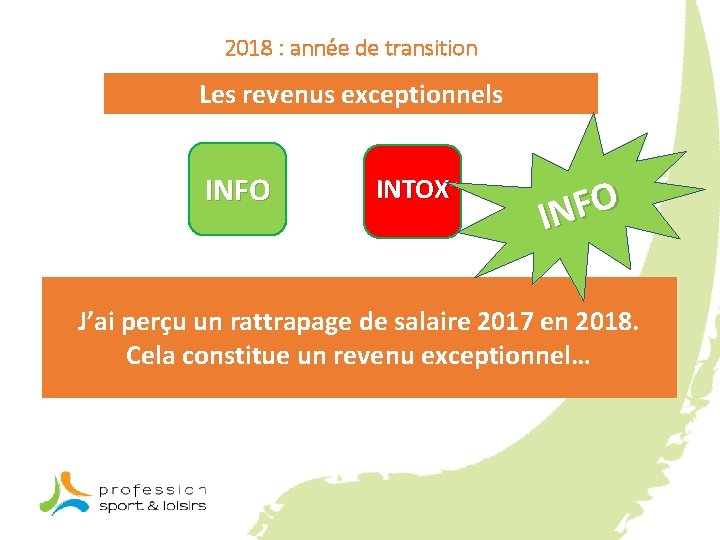 2018 : année de transition Les revenus exceptionnels INFO INTOX O F N I