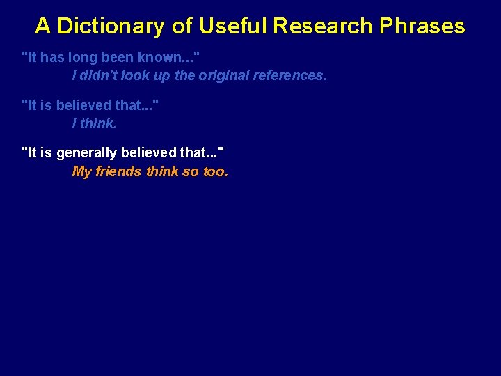 A Dictionary of Useful Research Phrases "It has long been known. . . "