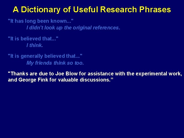 A Dictionary of Useful Research Phrases "It has long been known. . . "