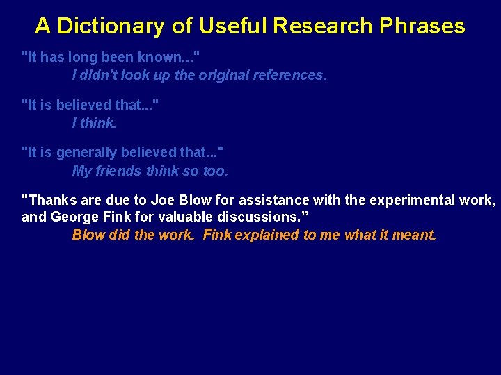 A Dictionary of Useful Research Phrases "It has long been known. . . "