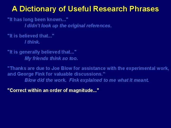 A Dictionary of Useful Research Phrases "It has long been known. . . "