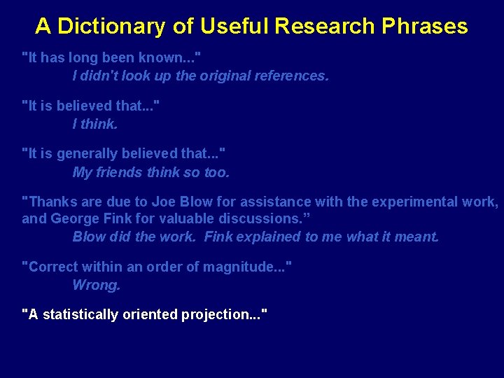 A Dictionary of Useful Research Phrases "It has long been known. . . "