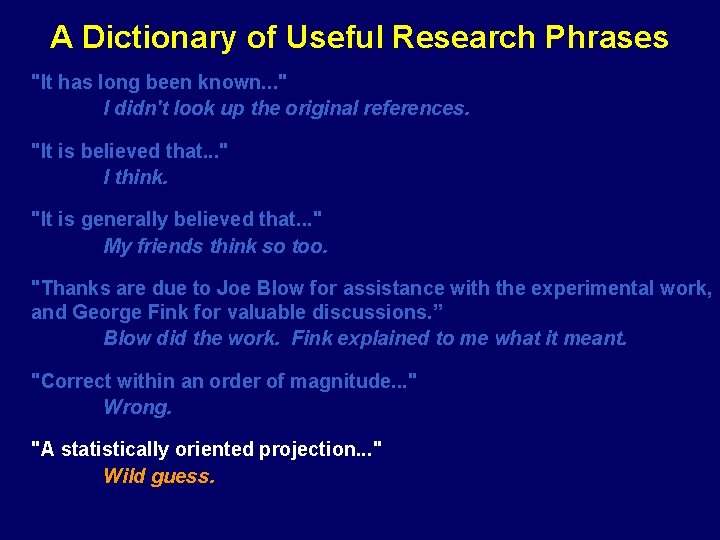 A Dictionary of Useful Research Phrases "It has long been known. . . "