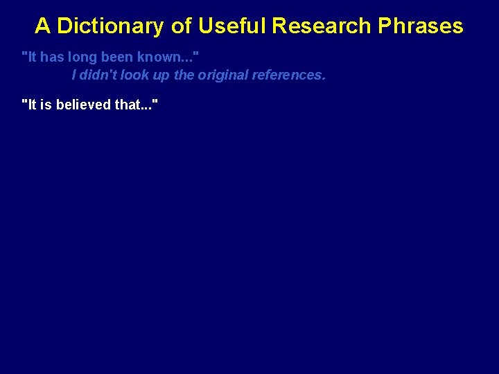 A Dictionary of Useful Research Phrases "It has long been known. . . "