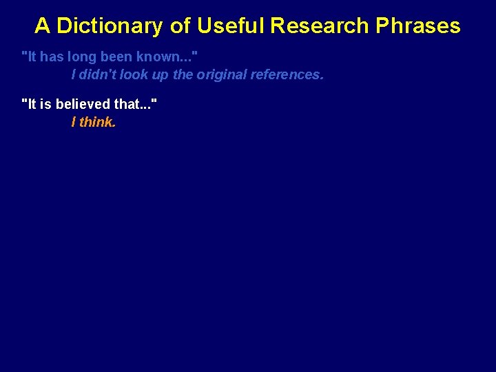 A Dictionary of Useful Research Phrases "It has long been known. . . "