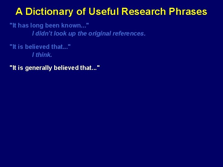 A Dictionary of Useful Research Phrases "It has long been known. . . "